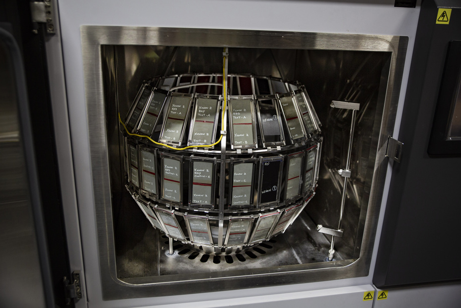 View of inside of the Xenon Weather testing machine