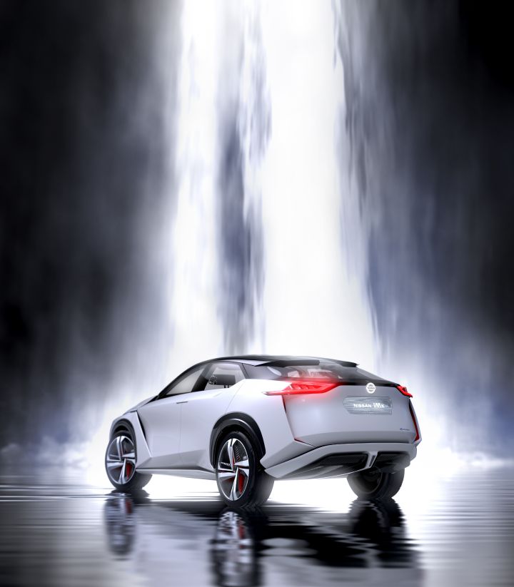 Concept art of the Nissan IMx Concept with a beam of light coming down onto it