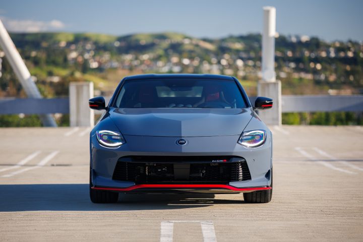 Front view of the 2027 Nissan Z NISMO MT parked in a parking lot.
