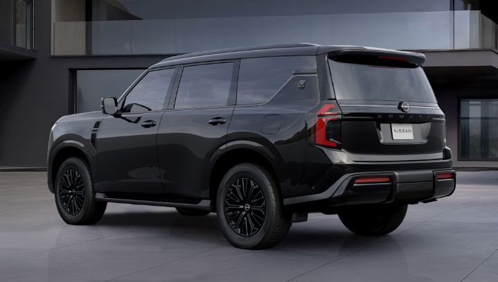Angled rear view of the 2027 Nissan Armada Dark Armor.