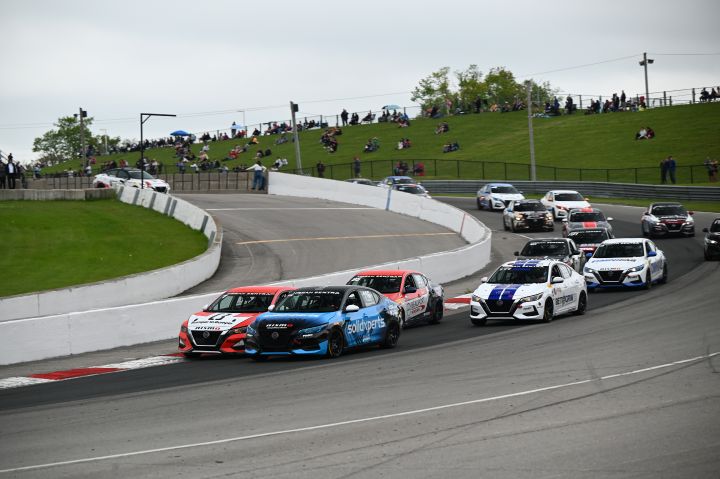 All 2024 Nissan Sentra race cars battling on the Canadian Tire Motorsports Park circuit at the beginning of this season