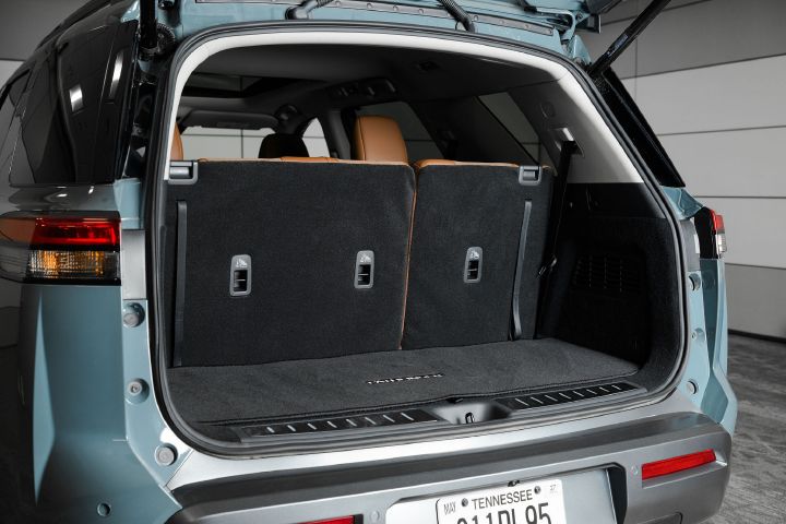 The trunk of the 2026 Nissan Pathfinder with the third row seats up.