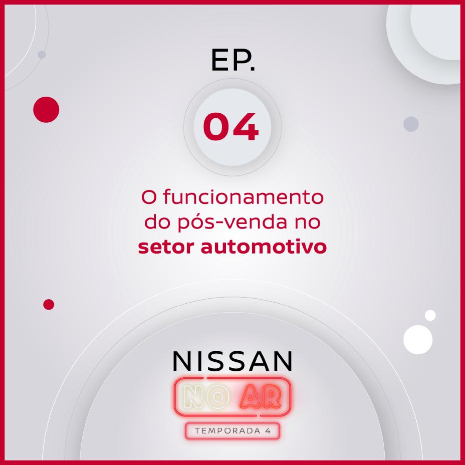 Arte com visual gráfico do podcast Nissan do Ar anunciando o quarto episódio da quarta temporada
