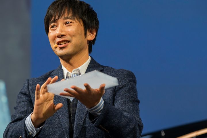 Nissan is showing a new material at this year’s CES trade show that can help make car cabins quieter while also boosting energy efficiency. Pictured is Susumu Miura, Nissan advanced material engineer.