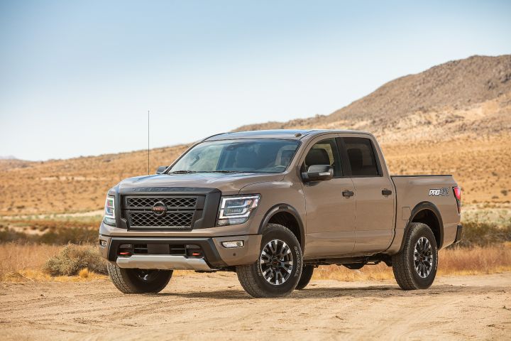 A 2020 Nissan TITAN PRO-4X parked in a desert.