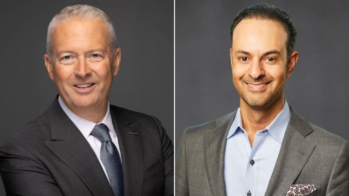 Mike Colleran is pictured from the arms up, smiling, on the left and Vinay Shahani is pictured from the arms up, smiling on the right.