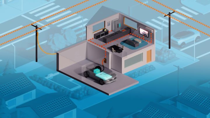 Schematische weergave Nissan Energy Vehicle-to-Grid-technologie