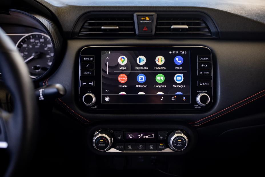 The car dashboard with a touchscreen display.