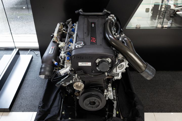 Close up of an R4 NISMO RB26DETT engine within the NISMO Performance Centre Melbourne.