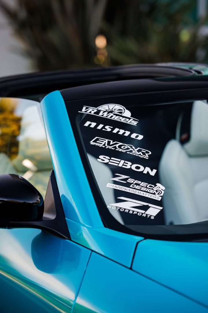 Close up of the sticker decals on the widn Nissan Z Kaze Concept