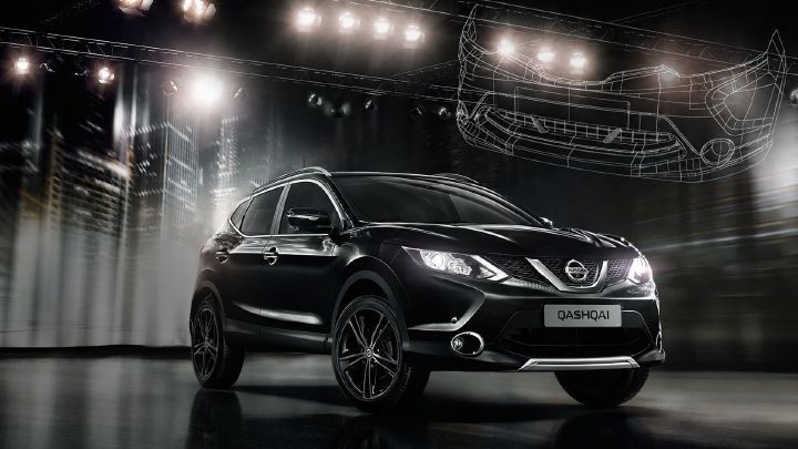 A second generation Qashqai with graphics in the background
