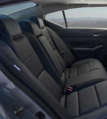 The 2023 Altima interior offers a near-luxury feel in both design and materials – including revised instrument panel finishings and a new dual-stitch interior fabric design for SR models as shown