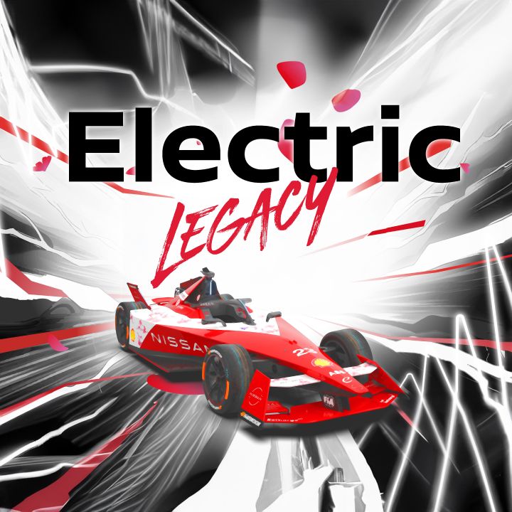 Arte gráfica apresenta carro da equipe Nissan de Fórmula E para divulgar a trilha sonora “elétrica”