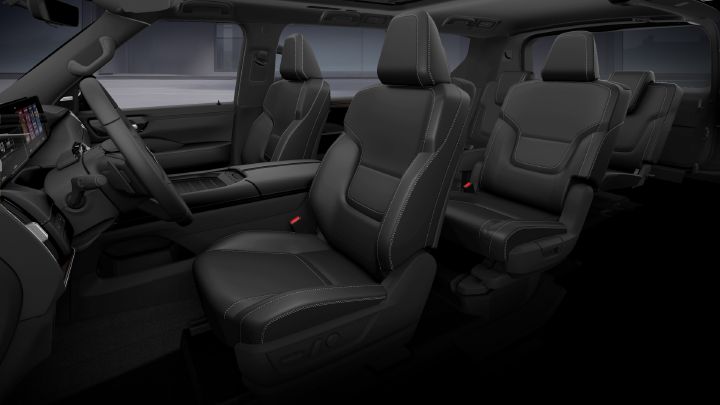 The first, second and third row seats inside the 2027 Nissan