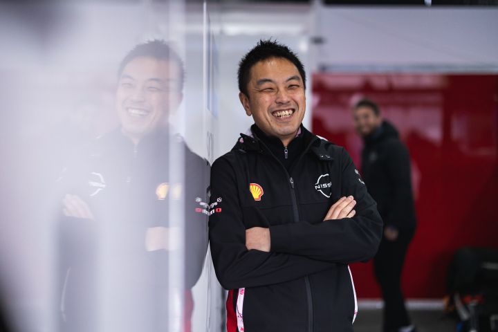 Nissan Formula E Chief Powertrain Engineer, Tadashi Nishikawa, leaning against a wall