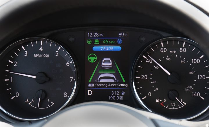 The gauge cluster in a 2018 Nissan Rogue