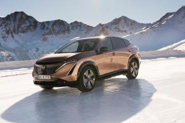 Ariya e-4ORCE test drive on snow tracks in Andorra for e-4ORCE all seasons
