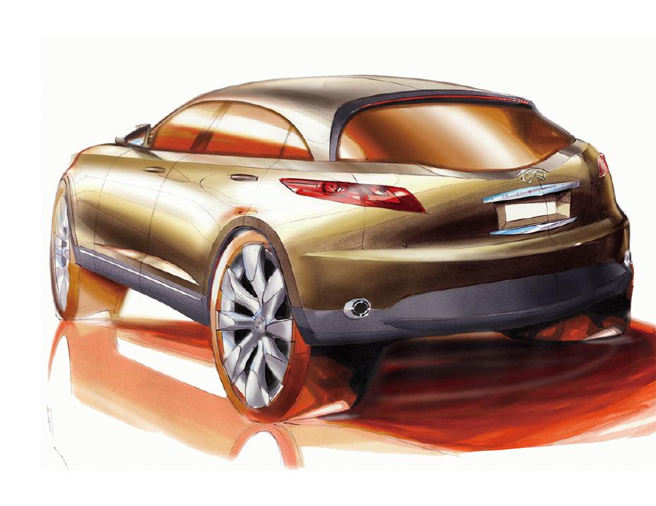 A sketch of the INFINITI FX finished in brown with orange highlight below.