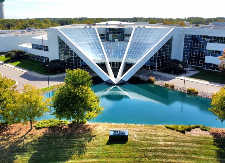 Front view of the Nissan Technical Center, Farmington Hills MI. facility during the daytime.