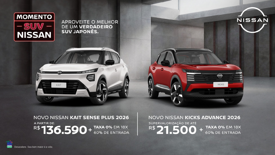 Arte com o Nissan Kait e o Nissan Kicks com o emblema da promoção
