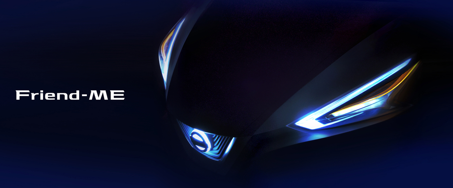 a Nissan Friend-ME with its headlights on