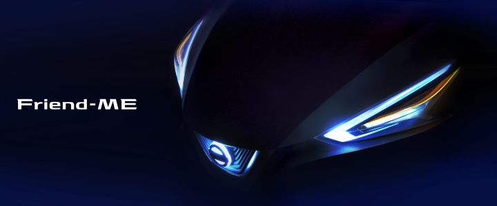 a Nissan Friend-ME with its headlights on