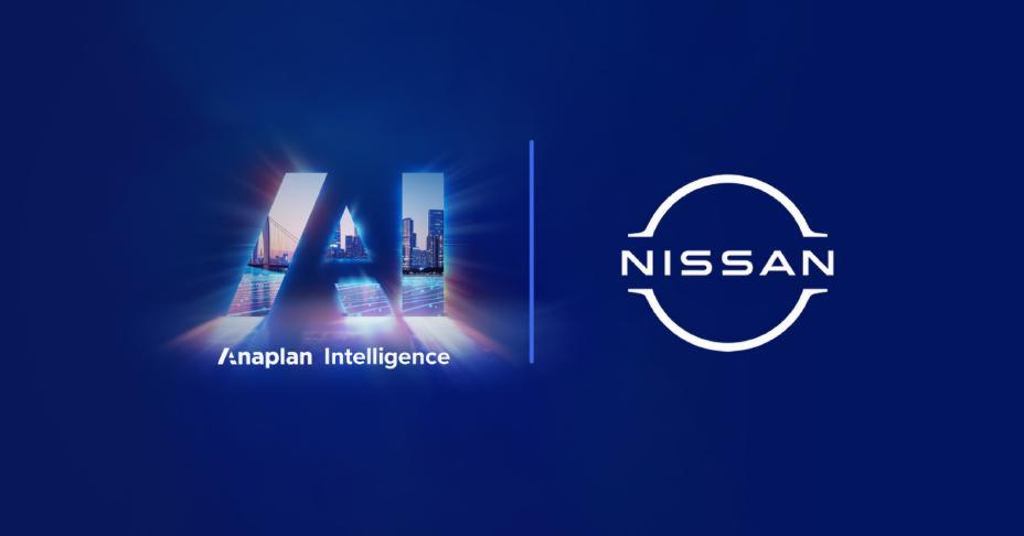 Imagem com fundo azul e com o logo da Anaplan Intelligence e da Nissan