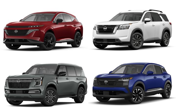 A collage of the Murano, Kicks, Armada, and Pathfinder.