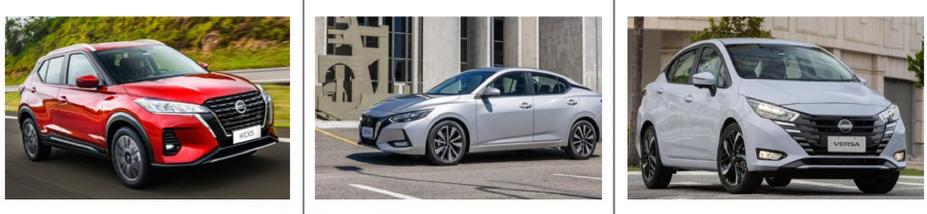 Modelos Nissan Sentra, Kicks e Novo Versa formam mosaico