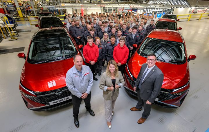 Nissan Vice President for Manufacturing Adam Pennick with NECA Mayor Kim McGuinness and the Leader of Sunderland City Council Cllr Michael Mordey with past and present apprentices at Nissan Sunderland