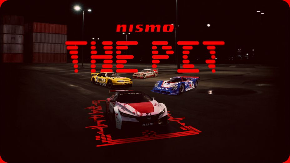 Cuatro coches de carreras Nissan en el evento "NISMO - THE PIT"