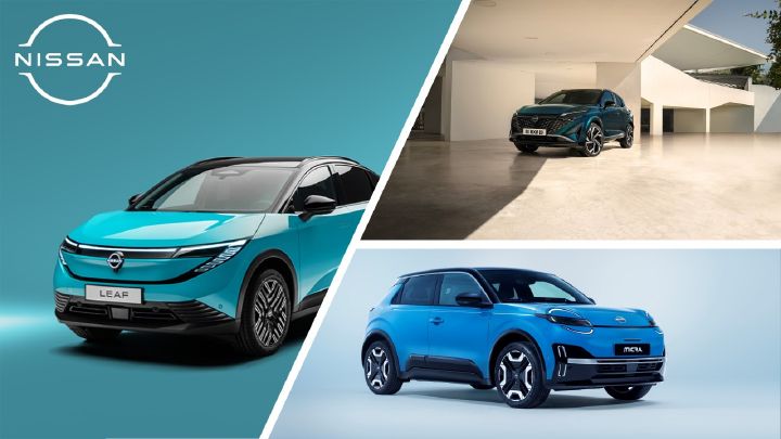 Montage photo des nouvelles Nissan LEAF, Qashqai et MICRA