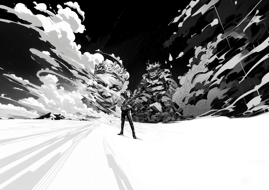 Das Foto zeigt eine Szene aus der Nissan Aftersales-Kampagne „Schreib dein Happy End“. In der Szene im Manga-Comic-Stil ist die Testimonial-Heldin Mia zu sehen die dem Winter trotzt.