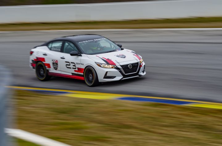 Nissan Sentra Cup car driving on the track.