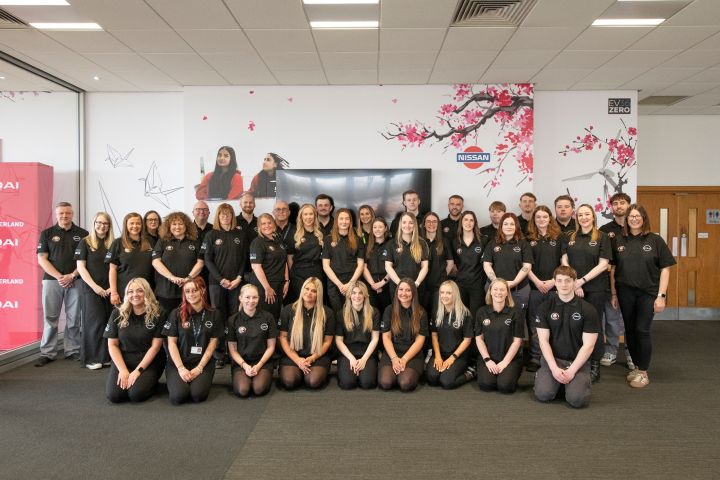 Nissan Skills Foundation team photo in the main reception at Nissan Sunderland plant