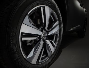 A close up photo of a Nissan Rogue wheel and tire