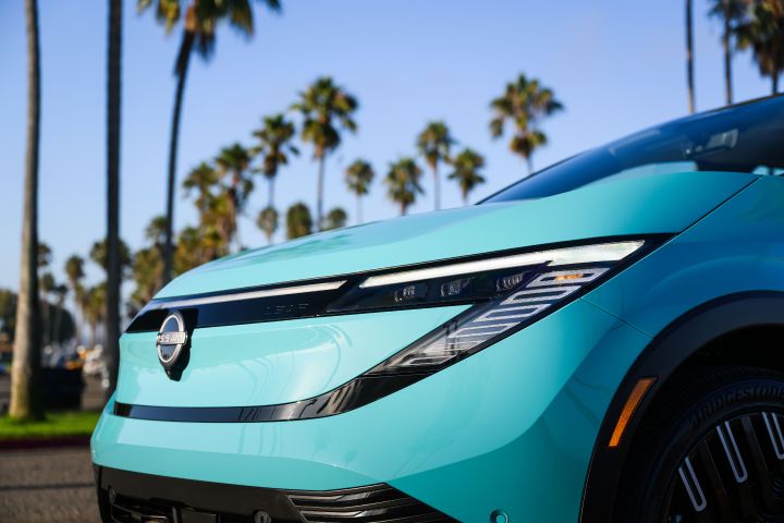 Close up of the left headlight and front fascia on the 2026 Nissan LEAF.