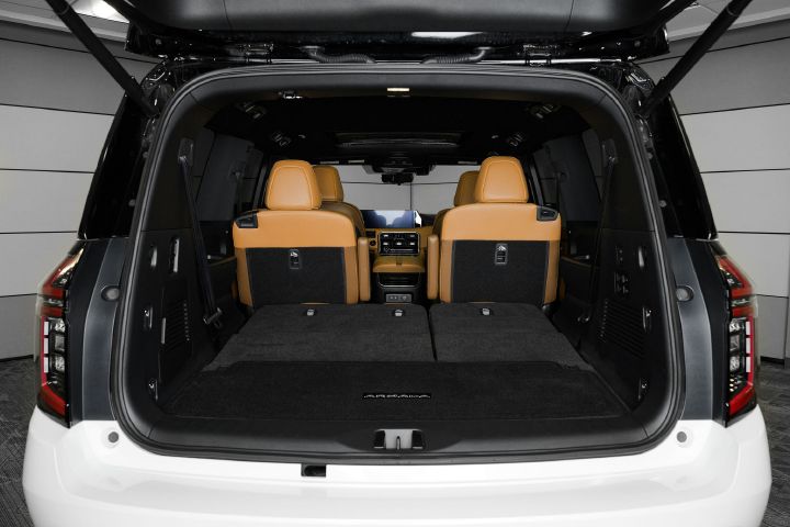 The trunk inside the 2026 Nissan Armada with the third row seats folded down.