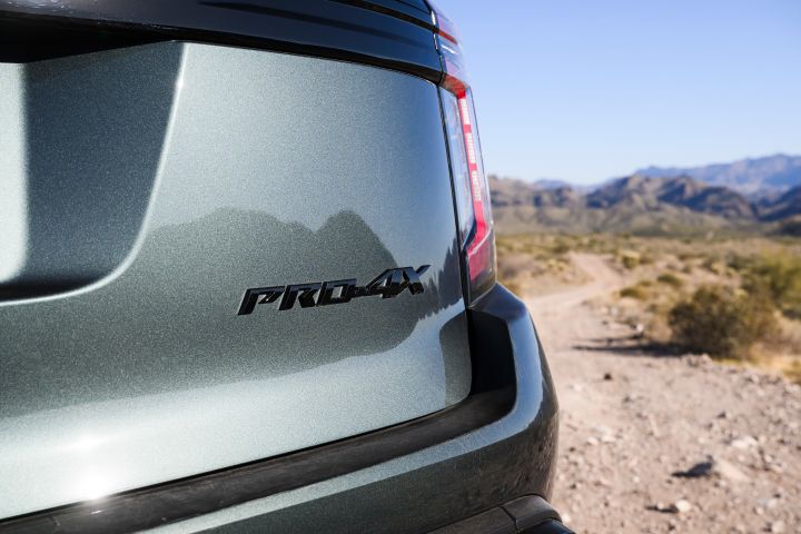 Close up of the blacked-out PRO-4X logo on the back of a 2025 Nissan Armada PRO-4X.