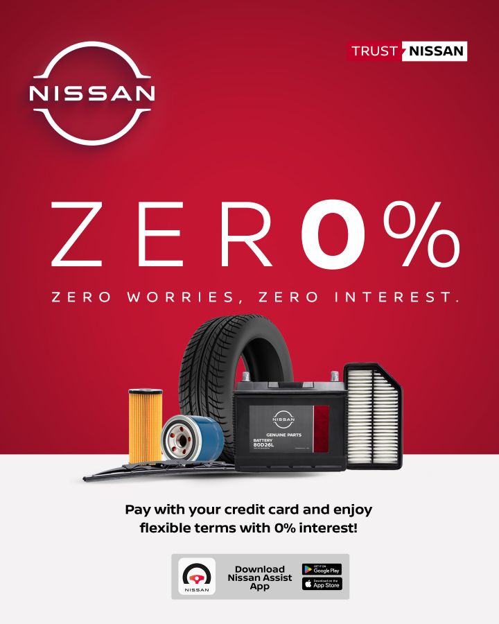 A red and white advertisement with a tire and a car filter