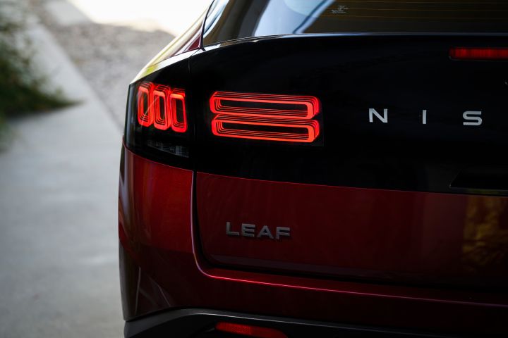 Close up of the taillights that are illuminated on the 2026 Nissan LEAF.