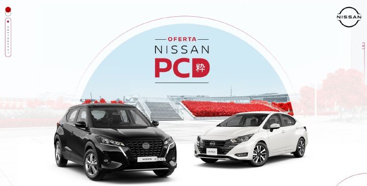Dois veículos Nissan exibidos em um anúncio