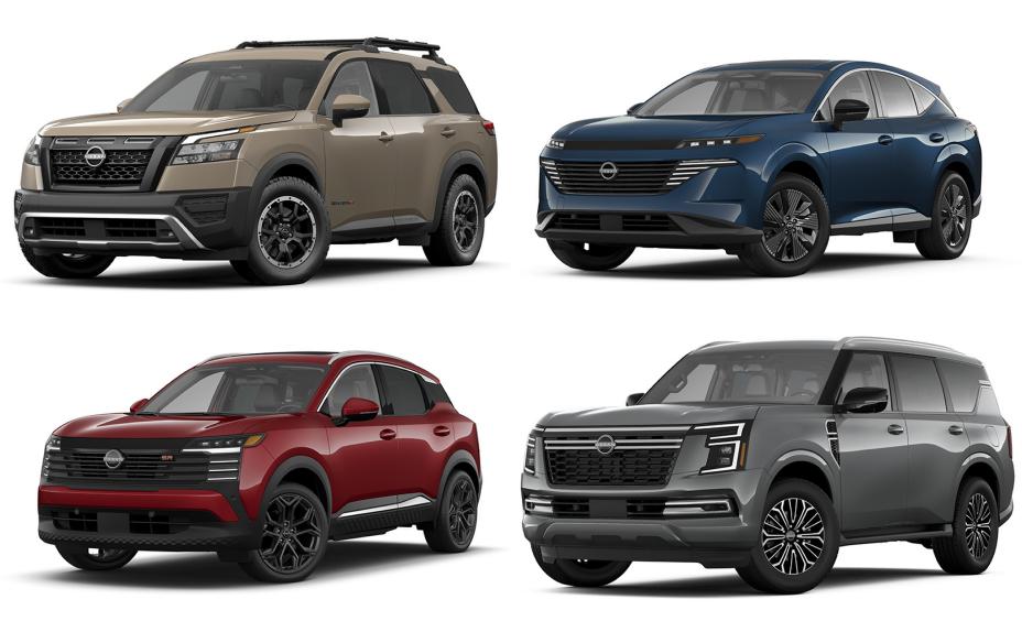 A collage of four Nissan vehicles against a white background.