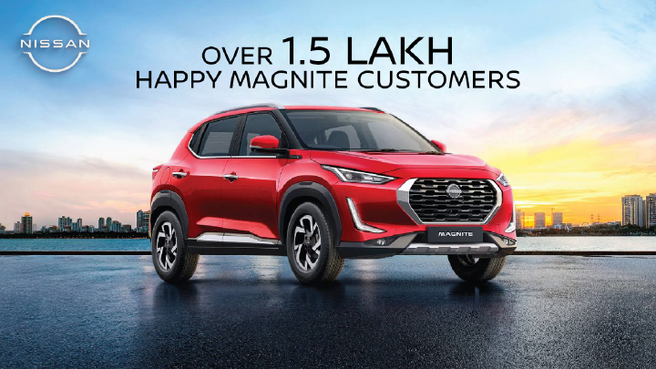 Nissan Magnite photo with the caption ‘Over 1.5 Lakh Happy Magnite Customers’