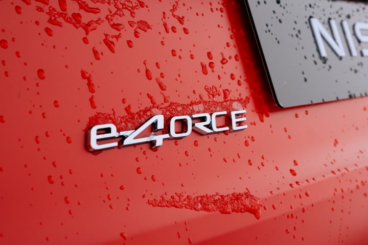 Focus on the e‑4ORCE rear badge of Nissan X‑Trail Mountain Rescue