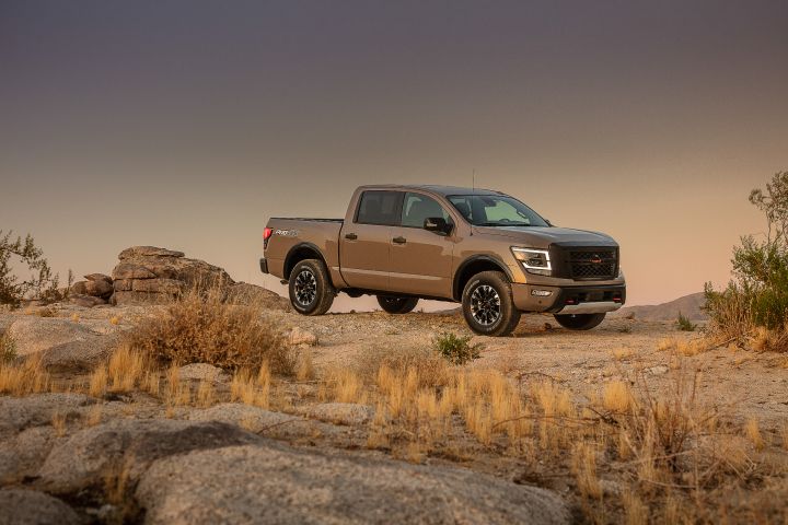 The 2020 Nissan TITAN PRO-4X parked atop a desert hill
