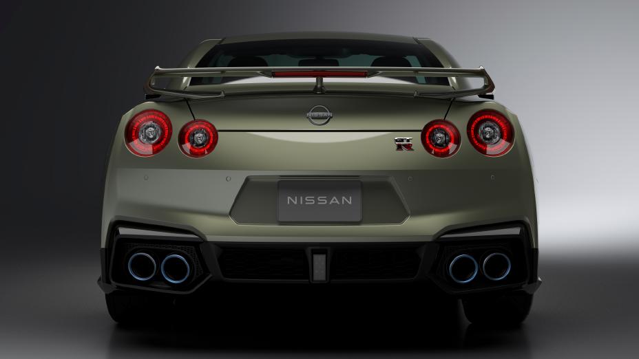 Olive Green GTR back side view with black and white background