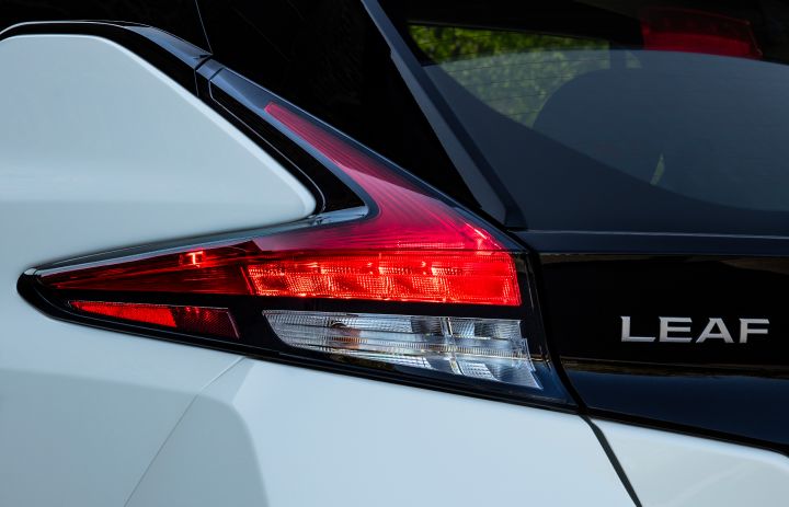 Close up of the back left taillight and "LEAF" decal next to it on the 2025 Nissan LEAF.