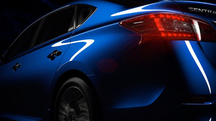 The rear headlights of a 2013 Nissan Sentra