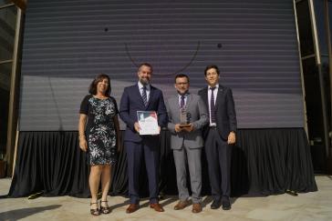 Virginia Zalaquett, directora de la Agencia de Sostenibilidad Energética; Diego Vignati, presidente de Nissan Chile y Perú; Francisco Medina, gerente de autos eléctricos de Nissan Chile; y Gonzalo Méndez, Secretario Regional Ministerial (Seremi)